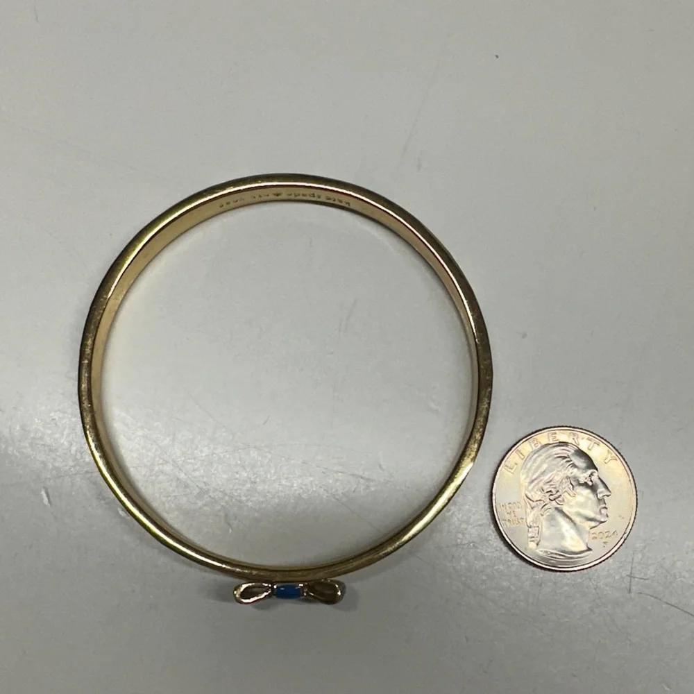 Kate Spade Take a Bow Bangle Bracelet Striped Navy Blue White 12K Gold Plated - Picture 6 of 8
